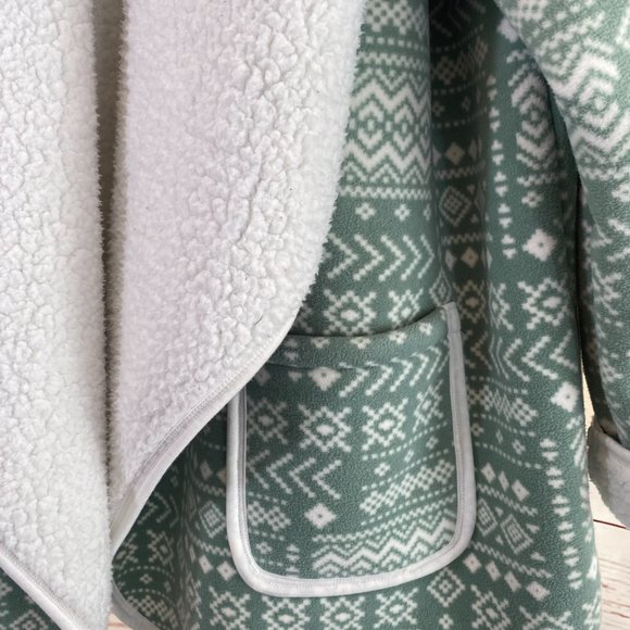 SOLD SONOMA Green & Cream Aztec Print Sherpa Lined Cardigan Jacket NWOT - Picture 5 of 16